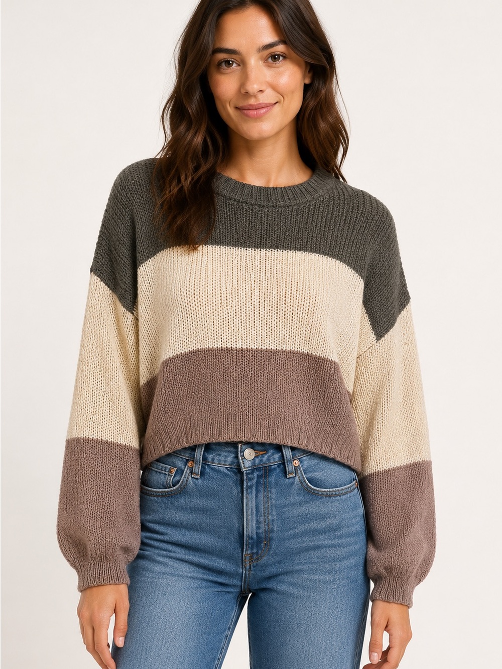 Dreamers by Debut Colourblock Cropped Balloon Sleeve Sweater Small /Medium
